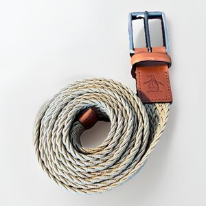 Penguin Woven Braided Belt Mens 36/90 Genuine Brown Tan Leather